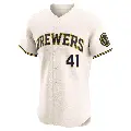 Men's No.41 Jason Alexander Milwaukee Brewers Cream Elite Home Jersey