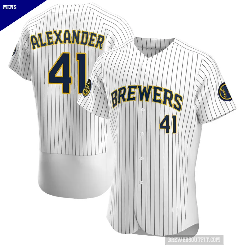 Men's No.41 Jason Alexander Milwaukee Brewers White Authentic Alternate Jersey