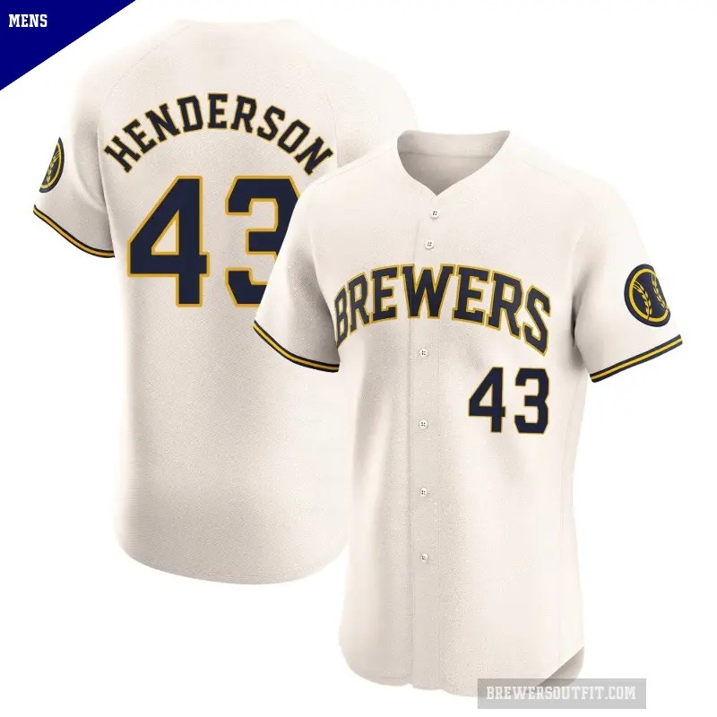 Men's No.43 Logan Henderson Milwaukee Brewers Cream Elite Home Jersey