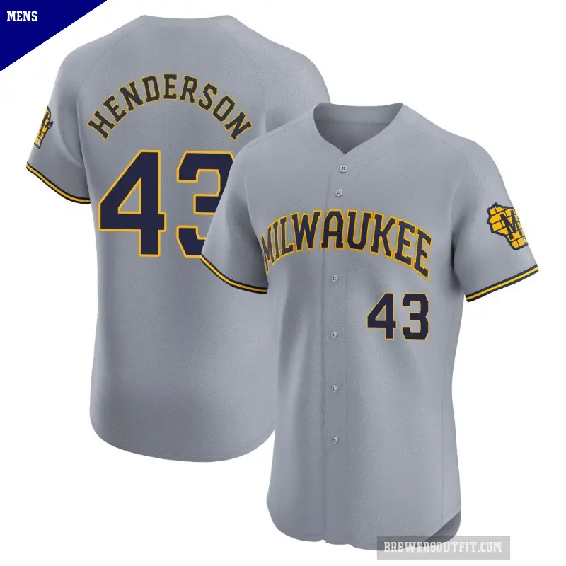 Men's No.43 Logan Henderson Milwaukee Brewers Gray Elite Road Jersey