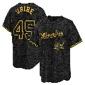 Men's No.45 Abner Uribe Milwaukee Brewers Black Replica Snake Skin City Jersey