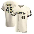 Men's No.45 Abner Uribe Milwaukee Brewers Cream Authentic Home Jersey