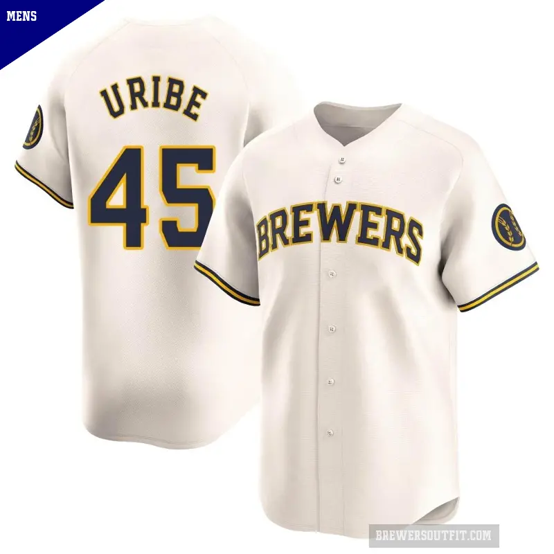 Men's No.45 Abner Uribe Milwaukee Brewers Cream Limited Home Jersey