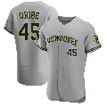 Men's No.45 Abner Uribe Milwaukee Brewers Gray Authentic Road Jersey