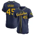 Men's No.45 Abner Uribe Milwaukee Brewers Navy Elite Alternate Jersey