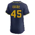 Men's No.45 Abner Uribe Milwaukee Brewers Navy Elite Alternate Jersey