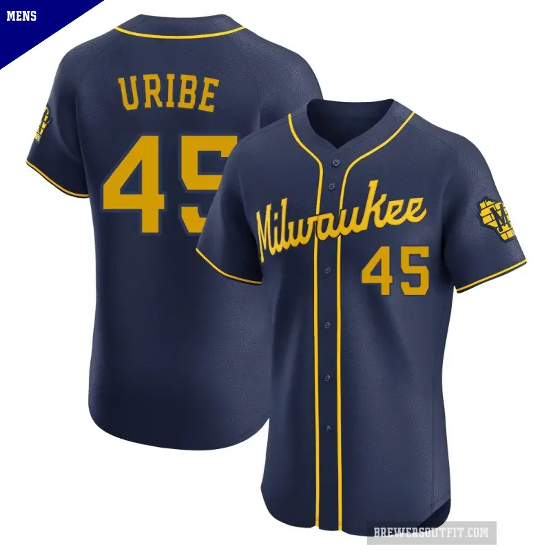 Men's No.45 Abner Uribe Milwaukee Brewers Navy Elite Alternate Jersey