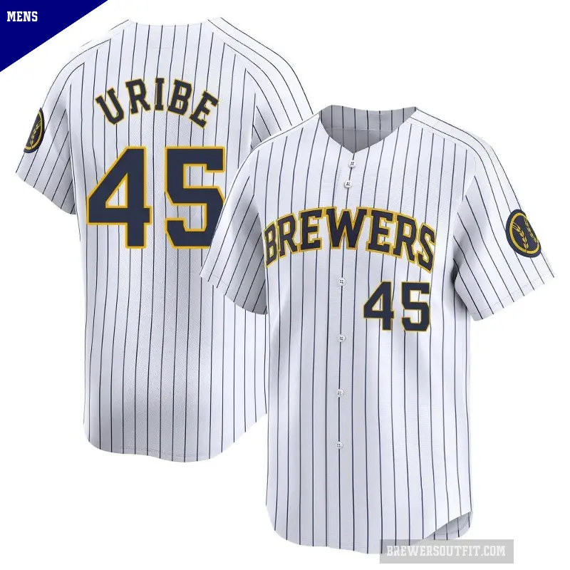 Men's No.45 Abner Uribe Milwaukee Brewers White Limited Alternate Jersey