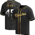 Men's No.45 Rob Deer Milwaukee Brewers Gold Replica Black en Alternate Jersey