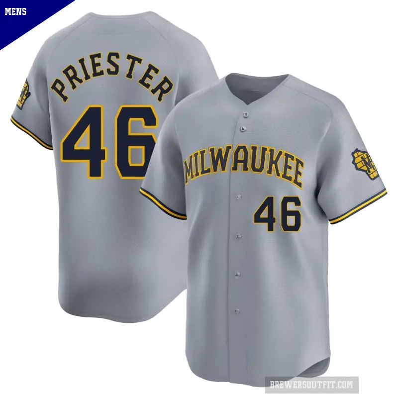 Men's No.46 Quinn Priester Milwaukee Brewers Gray Limited Away Jersey