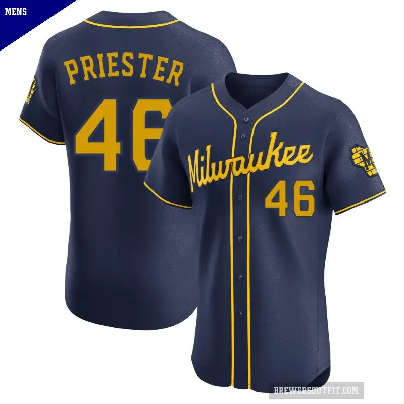 Men's No.46 Quinn Priester Milwaukee Brewers Navy Elite Alternate Jersey