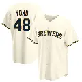 Men's No.48 Craig Yoho Milwaukee Brewers Cream Replica Home Jersey