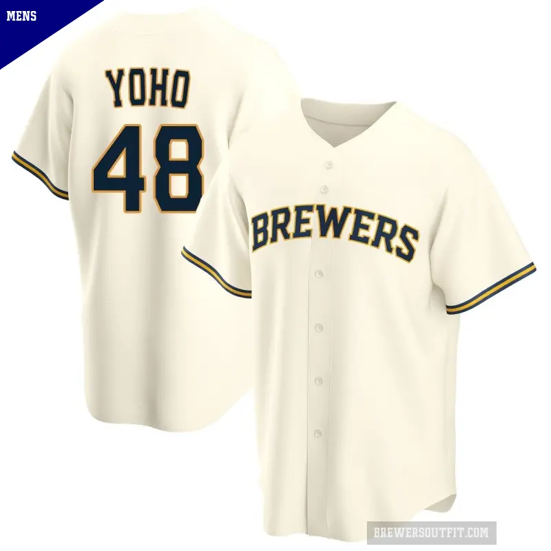 Men's No.48 Craig Yoho Milwaukee Brewers Cream Replica Home Jersey