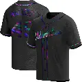 Men's No.49 Teddy Higuera Milwaukee Brewers Black Replica Holographic Alternate Jersey