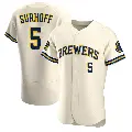 Men's No.5 Bj Surhoff Milwaukee Brewers Cream Authentic Home Jersey