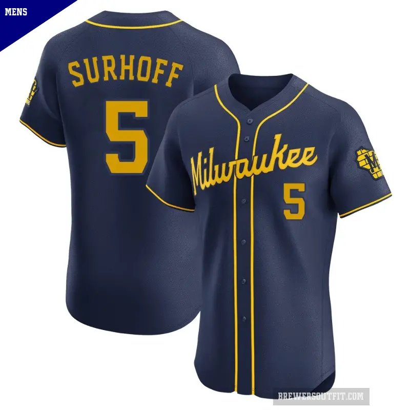 Men's No.5 Bj Surhoff Milwaukee Brewers Navy Elite Alternate Jersey