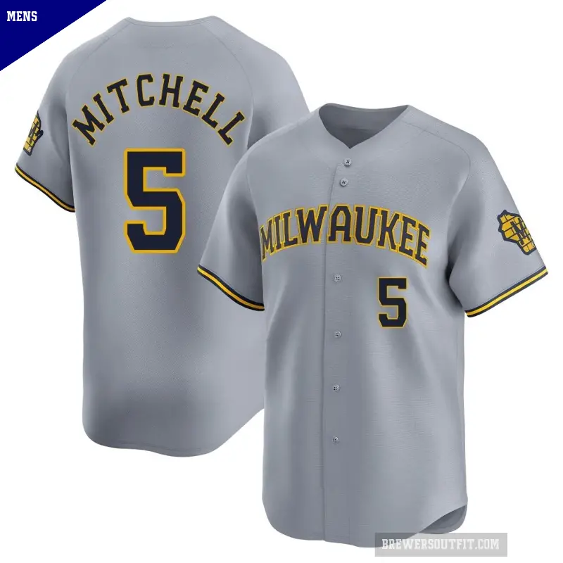 Men's No.5 Garrett Mitchell Milwaukee Brewers Gray Limited Away Jersey