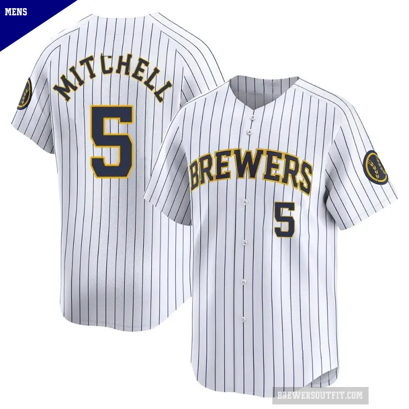 Men's No.5 Garrett Mitchell Milwaukee Brewers White Limited Alternate Jersey