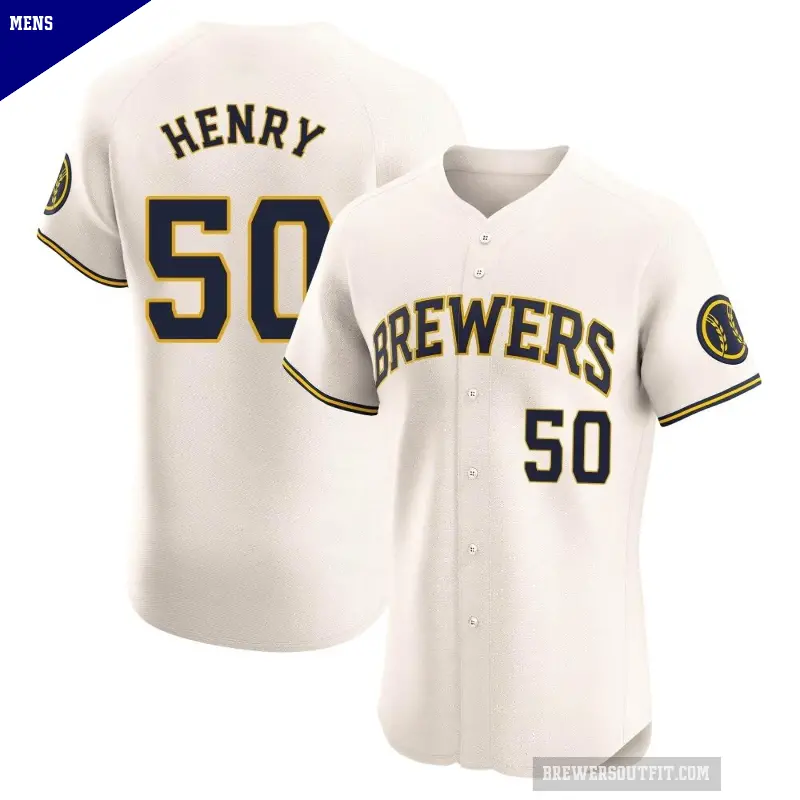 Men's No.50 Payton Henry Milwaukee Brewers Cream Elite Home Jersey