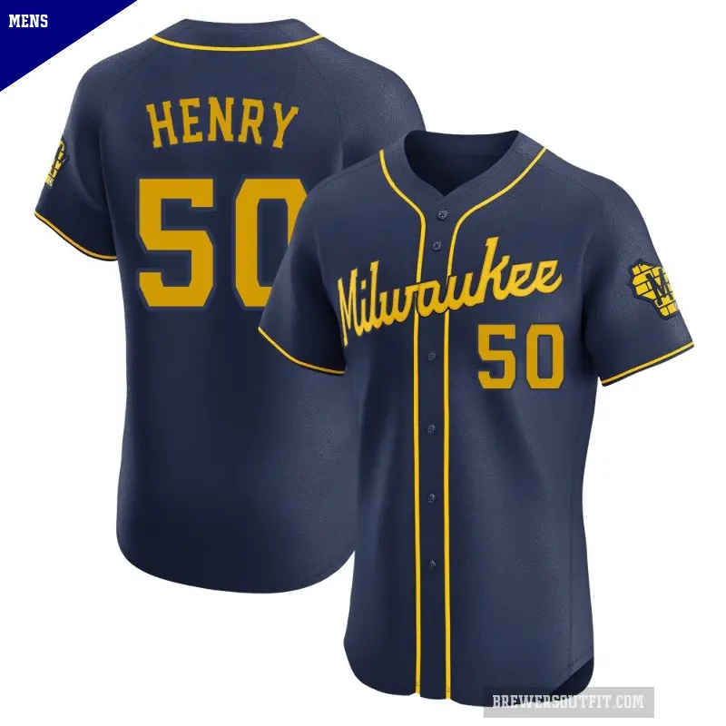 Men's No.50 Payton Henry Milwaukee Brewers Navy Elite Alternate Jersey