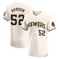 Men's No.52 Bryan Hudson Milwaukee Brewers Cream Elite Home Jersey
