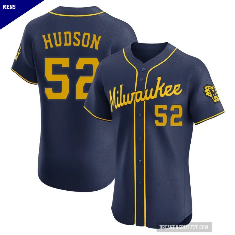 Men's No.52 Bryan Hudson Milwaukee Brewers Navy Elite Alternate Jersey