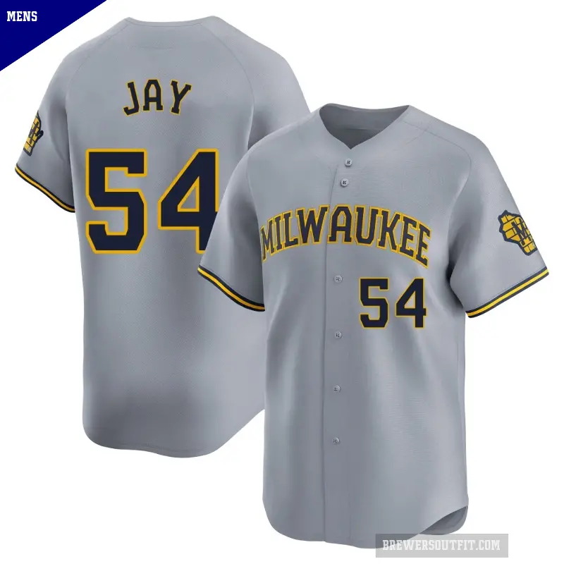 Men's No.54 Tyler Jay Milwaukee Brewers Gray Limited Away Jersey