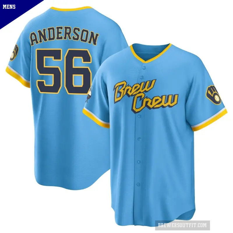 Men's No.56 Grant Anderson Milwaukee Brewers Blue Replica Powder 2022 City Connect Jersey