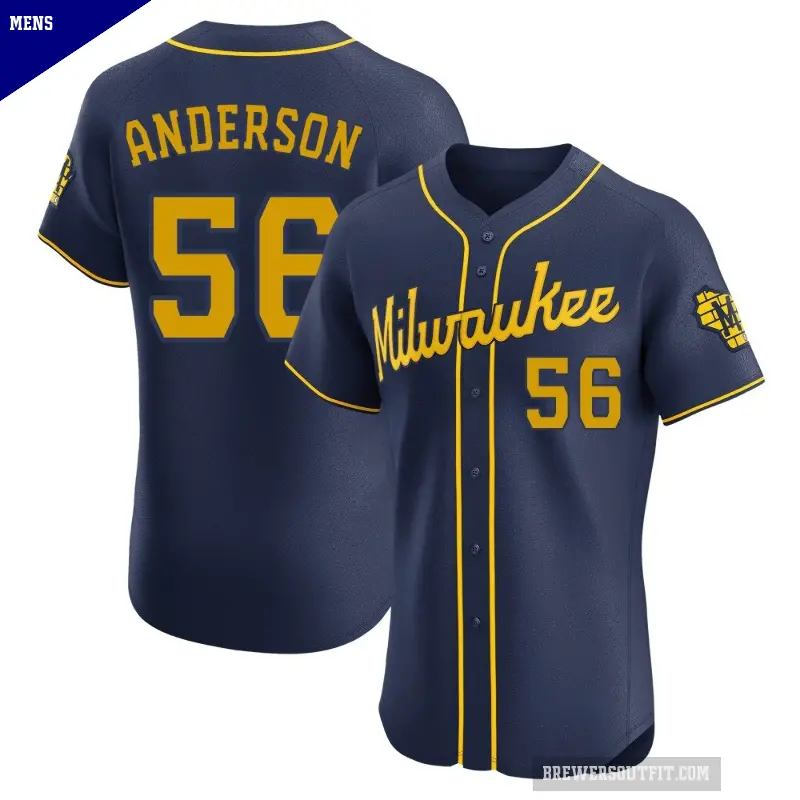 Men's No.56 Grant Anderson Milwaukee Brewers Navy Elite Alternate Jersey