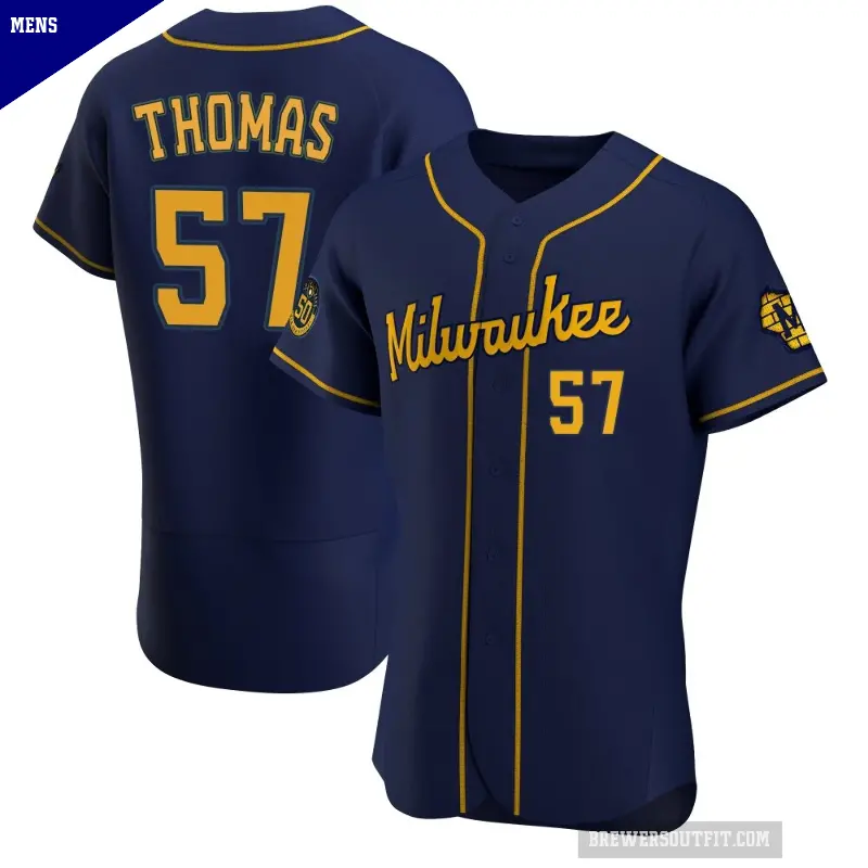 Men's No.57 Connor Thomas Milwaukee Brewers Navy Authentic Alternate Jersey