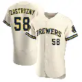 Men's No.58 Rob Zastryzny Milwaukee Brewers Cream Authentic Home Jersey