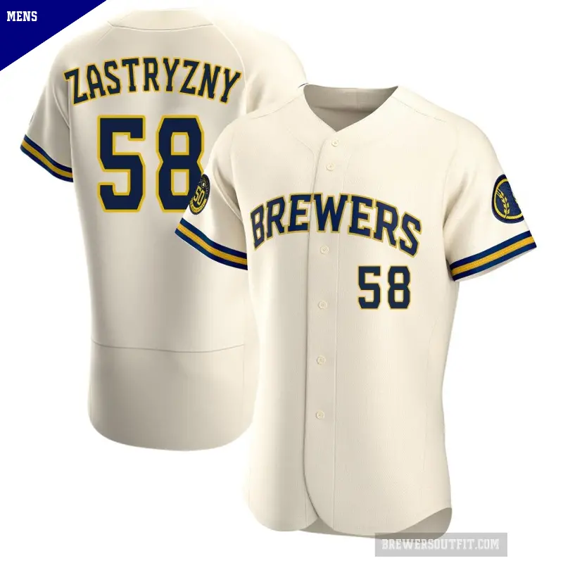 Men's No.58 Rob Zastryzny Milwaukee Brewers Cream Authentic Home Jersey