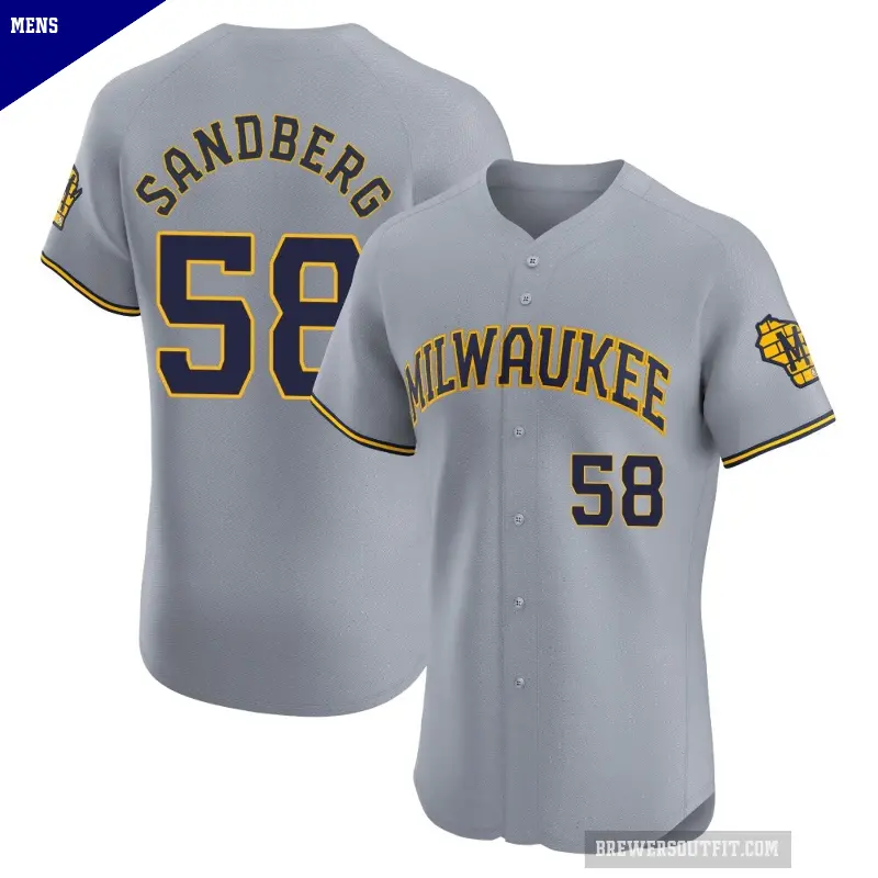 Men's No.58 Ryan Sandberg Milwaukee Brewers Gray Elite Road Jersey