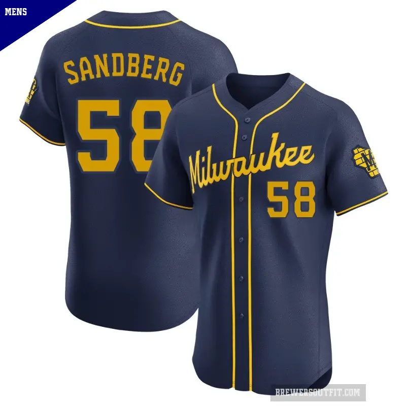 Men's No.58 Ryan Sandberg Milwaukee Brewers Navy Elite Alternate Jersey