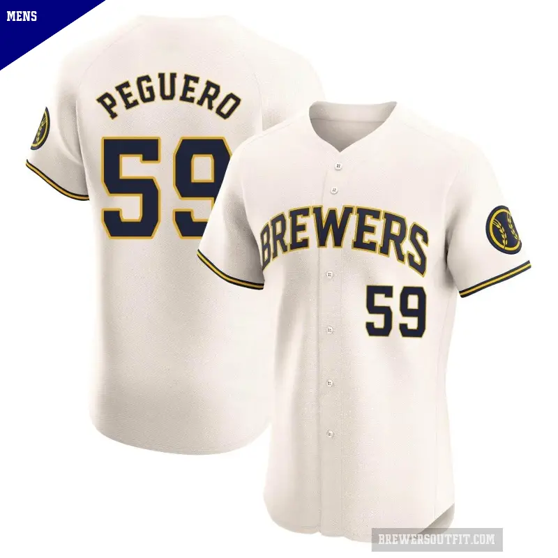 Men's No.59 Elvis Peguero Milwaukee Brewers Cream Elite Home Jersey