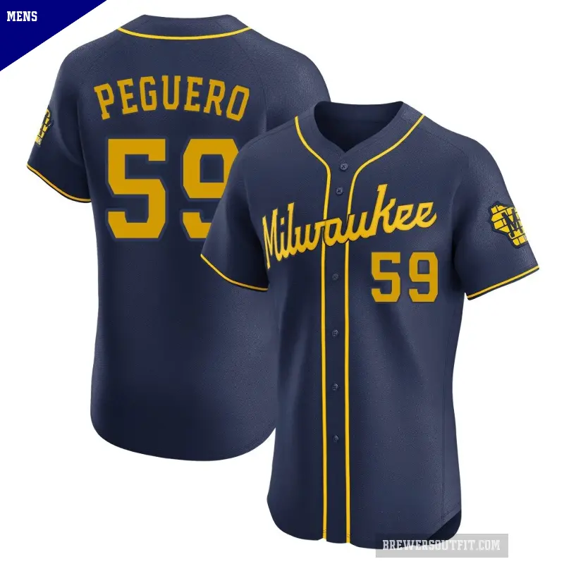 Men's No.59 Elvis Peguero Milwaukee Brewers Navy Elite Alternate Jersey