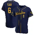 Men's No.6 Lorenzo Cain Milwaukee Brewers Navy Authentic Alternate Jersey