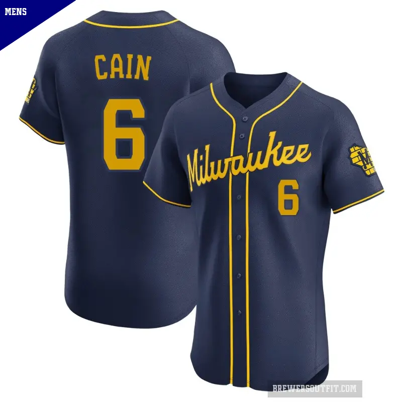 Men's No.6 Lorenzo Cain Milwaukee Brewers Navy Elite Alternate Jersey