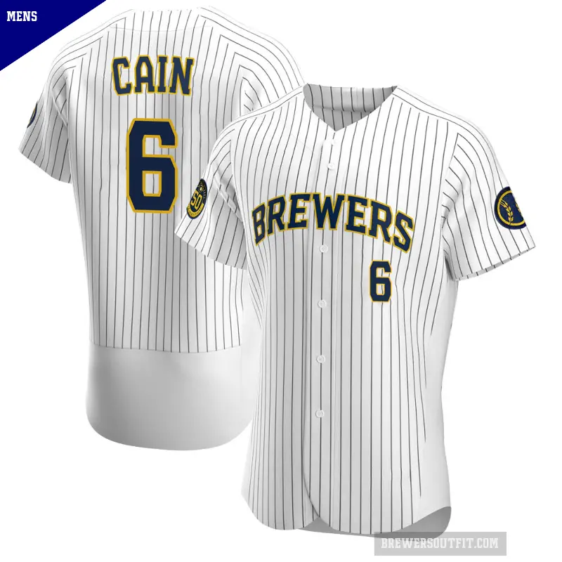 Men's No.6 Lorenzo Cain Milwaukee Brewers White Authentic Alternate Jersey