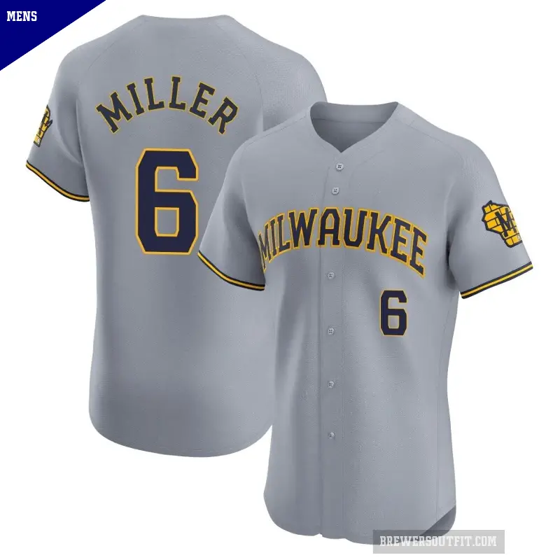 Men's No.6 Owen Miller Milwaukee Brewers Gray Elite Road Jersey