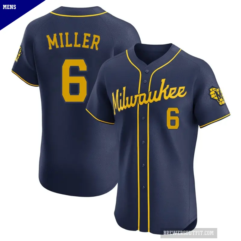 Men's No.6 Owen Miller Milwaukee Brewers Navy Elite Alternate Jersey