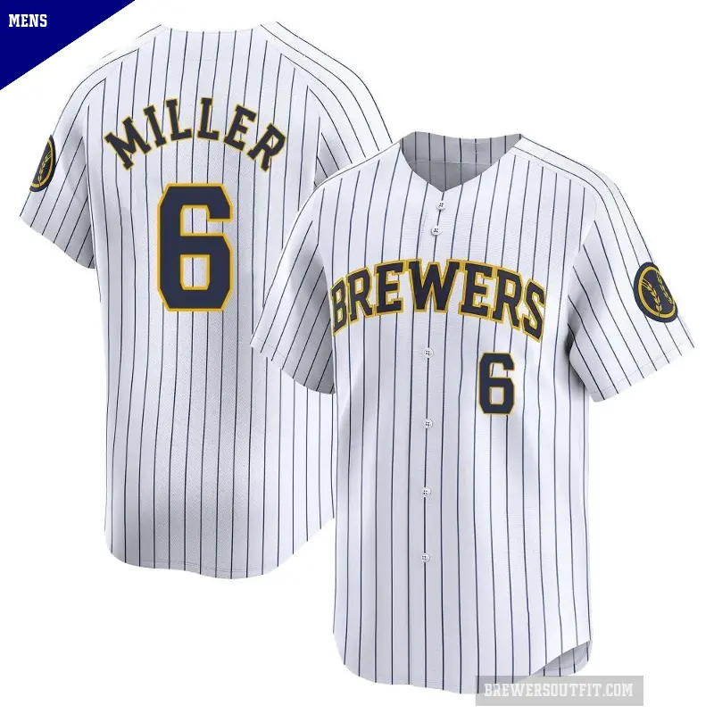 Men's No.6 Owen Miller Milwaukee Brewers White Limited Alternate Jersey