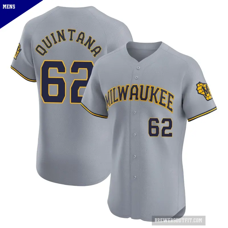 Men's No.62 Jose Quintana Milwaukee Brewers Gray Elite Road Jersey
