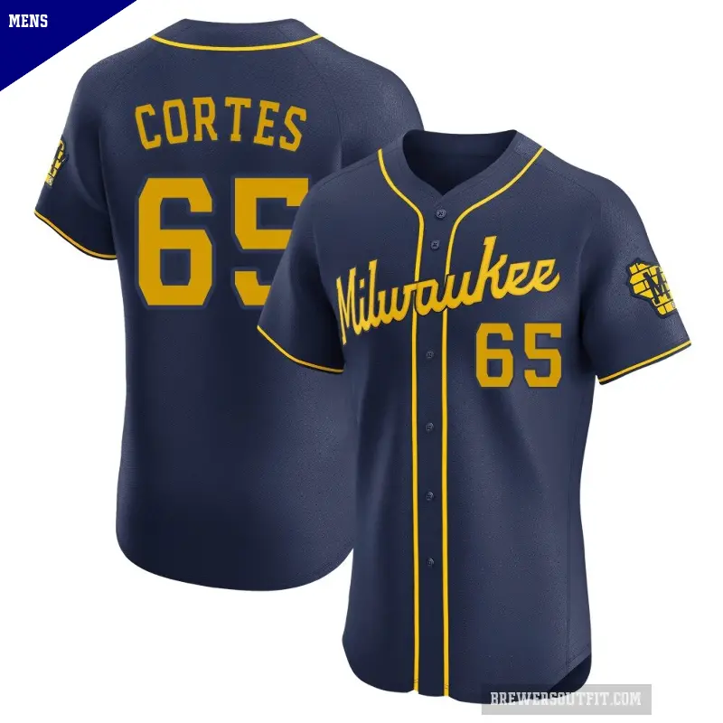 Men's No.65 Nestor Cortes Milwaukee Brewers Navy Elite Alternate Jersey