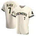 Men's No.7 Tyler Black Milwaukee Brewers Cream Authentic Home Jersey