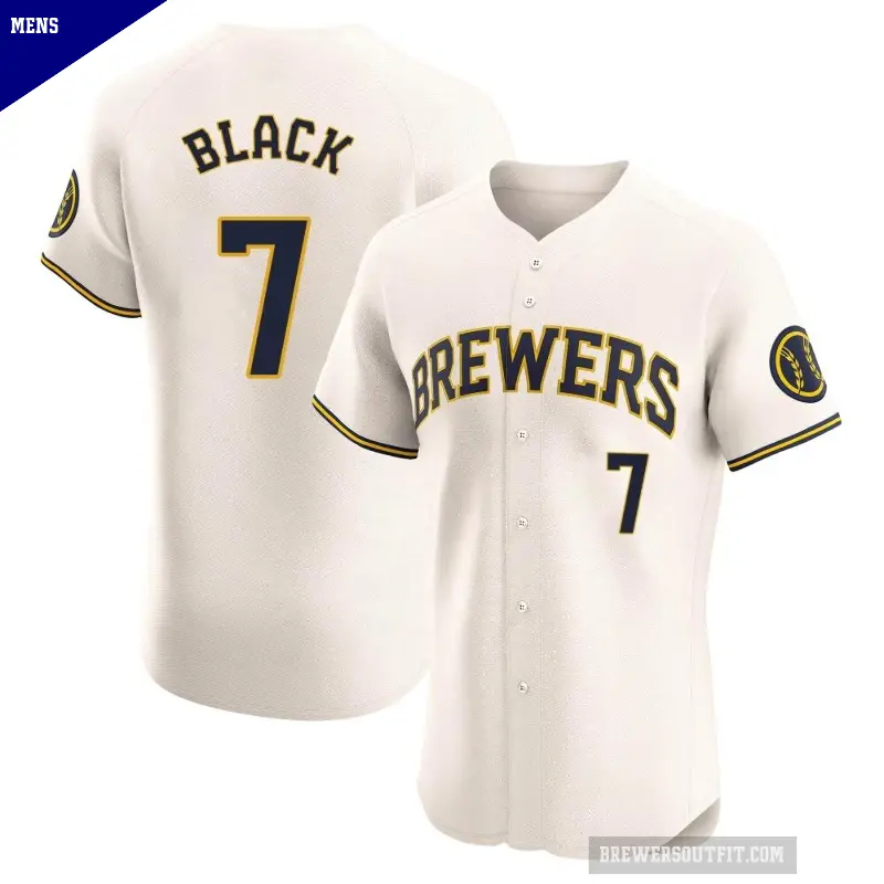 Men's No.7 Tyler Black Milwaukee Brewers Cream Elite Home Jersey