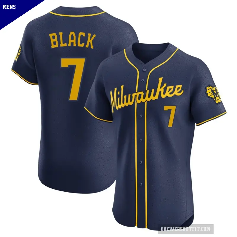 Men's No.7 Tyler Black Milwaukee Brewers Navy Elite Alternate Jersey