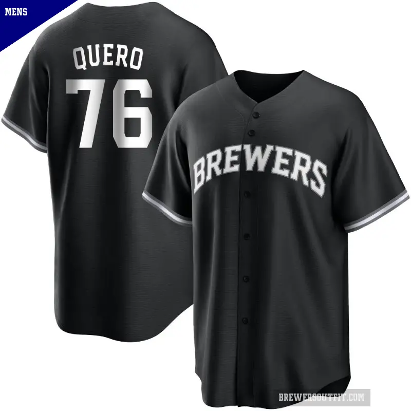 Men's No.76 Jeferson Quero Milwaukee Brewers Black/White Replica Jersey