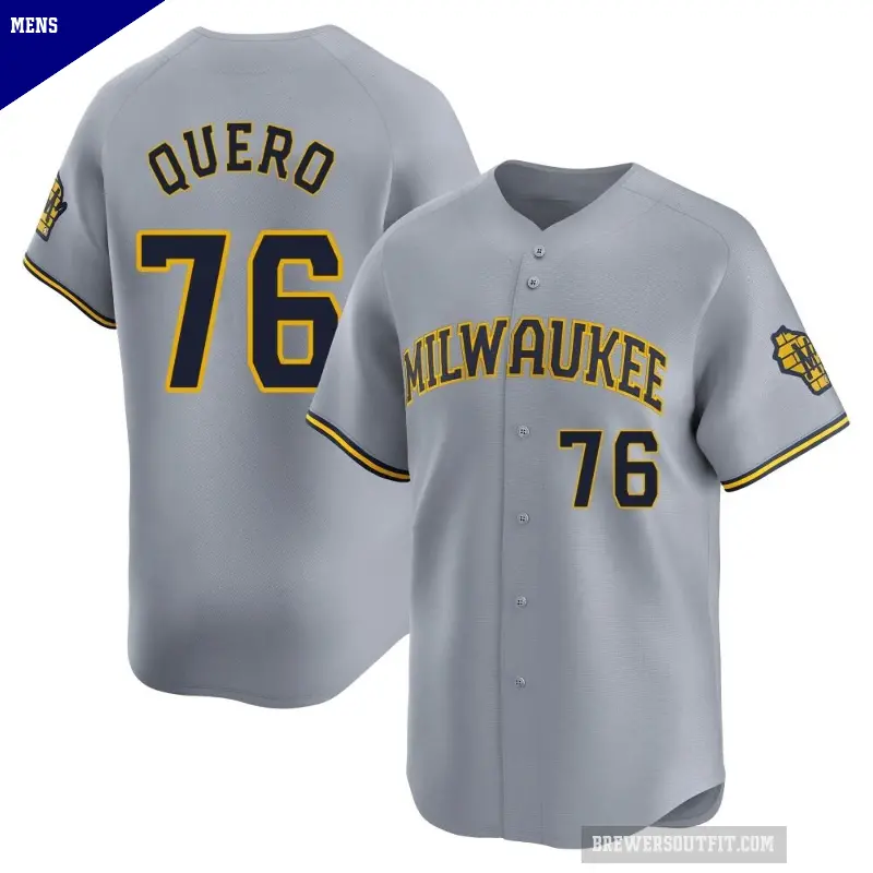 Men's No.76 Jeferson Quero Milwaukee Brewers Gray Limited Away Jersey