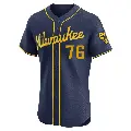 Men's No.76 Jeferson Quero Milwaukee Brewers Navy Elite Alternate Jersey